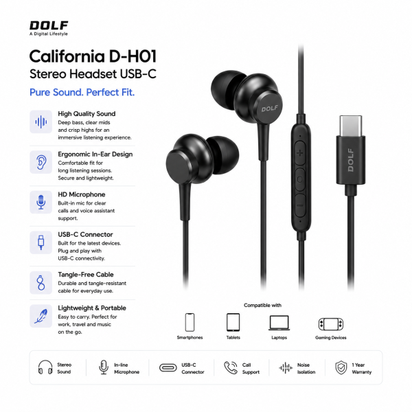 Dolf California D-H01 Stereo Headset USB-C