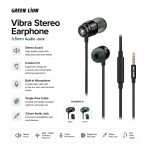 Green Lion Vibra Stereo Earphone 3.5mm audio