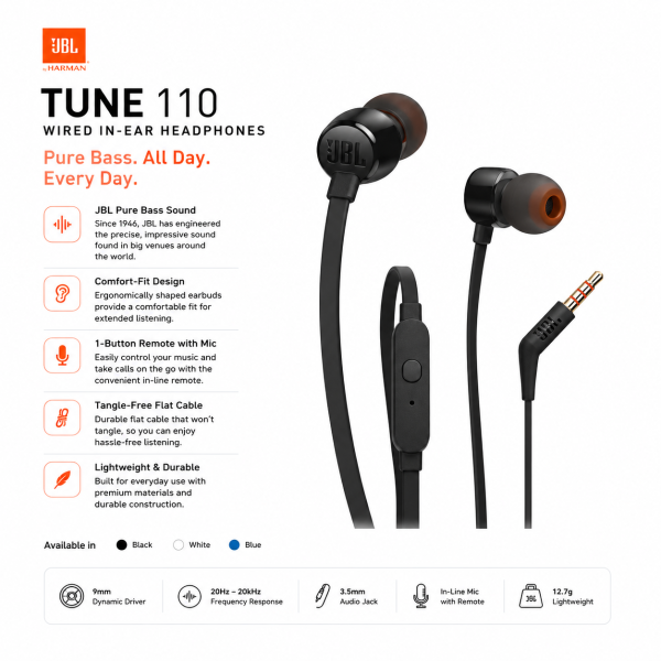 JBL Tune 110 Wired In-Ear Headphones