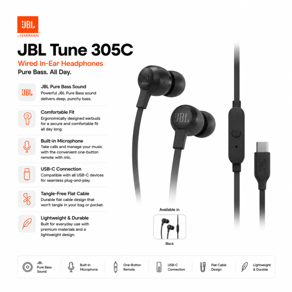 JBL Tune 305C Wired In-Ear Headphones