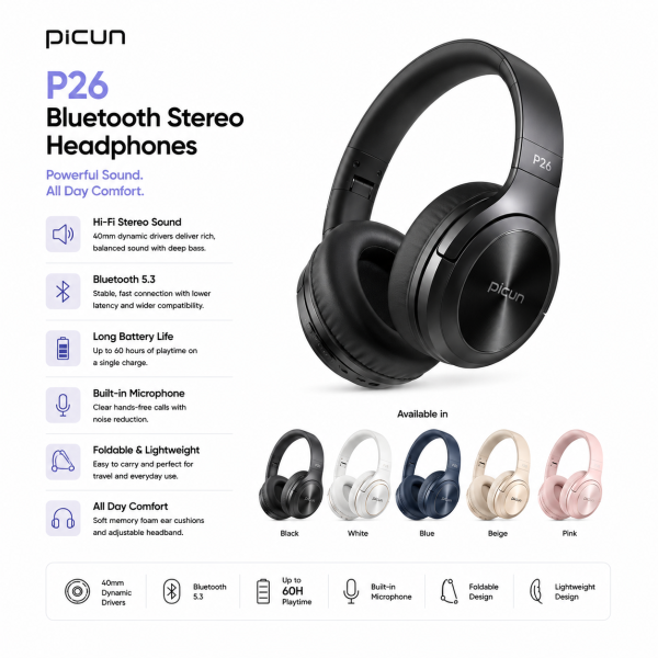 Picun Bluetooth Stereo Headphones P26