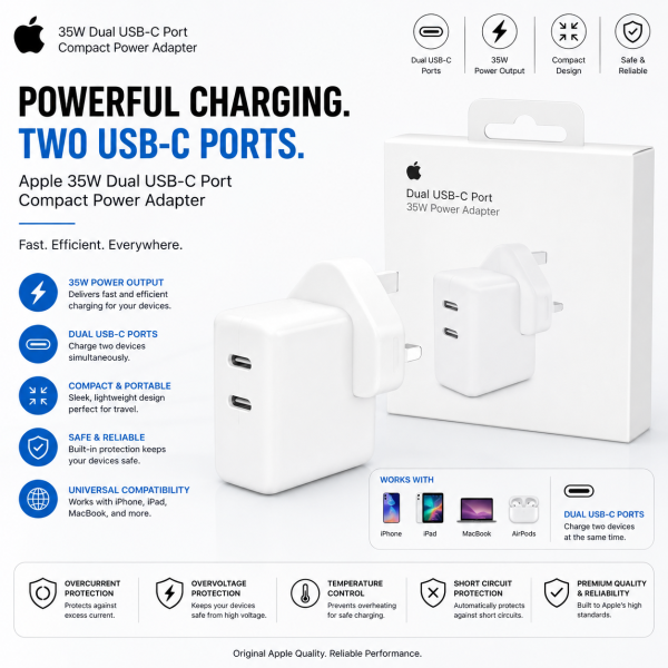 Apple 35W Dual USB-C Port Compact Power Adapter